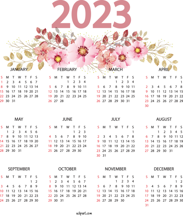 Free 2023 Calendar Flower Floral Design Flower Bouquet For 2023 Printable Yearly Calendar Clipart Transparent Background