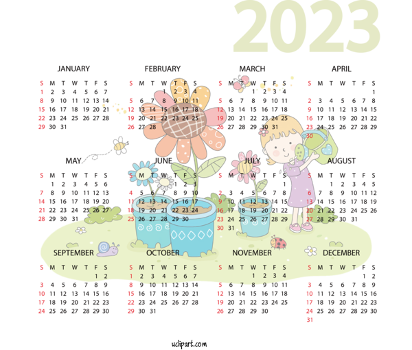 Free 2023 Calendar Calendar Font For 2023 Printable Yearly Calendar Clipart Transparent Background