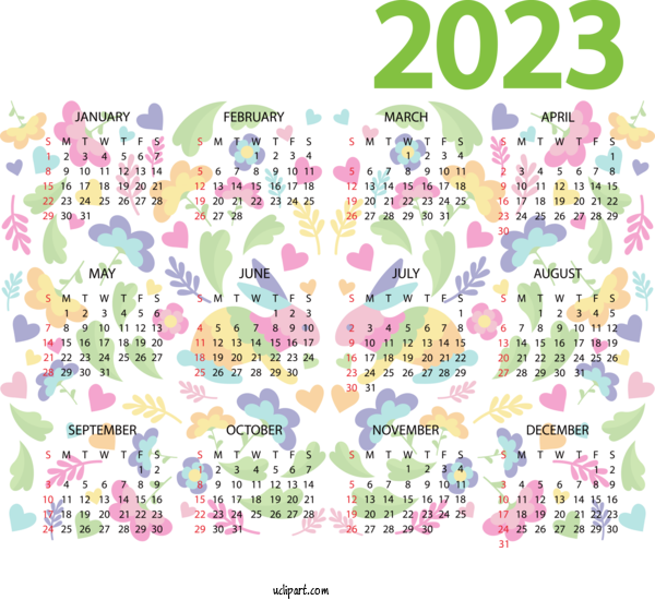 Free 2023 Calendar Design Floral Design Textile For 2023 Printable Yearly Calendar Clipart Transparent Background