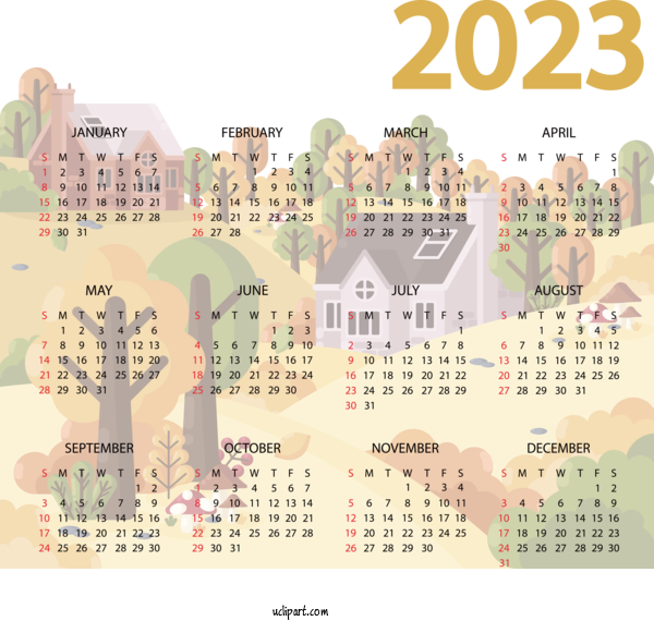 Free 2023 Calendar Calendar January Calendar! Gregorian Calendar For 2023 Printable Yearly Calendar Clipart Transparent Background