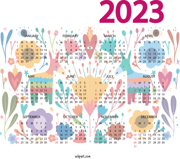 Free 2023 Calendar Design Flat Design Flower For 2023 Printable Yearly Calendar Clipart Transparent Background