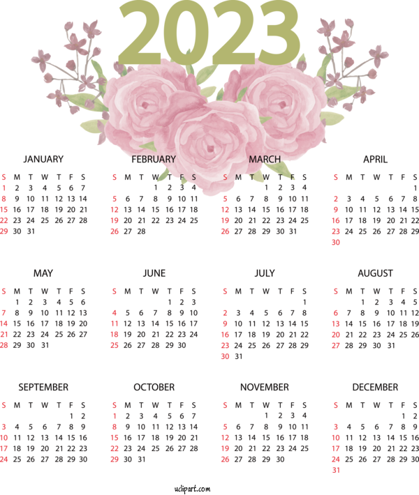 Free 2023 Calendar Floral Design Calendar Design For 2023 Printable Yearly Calendar Clipart Transparent Background