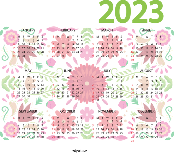 Free 2023 Calendar Design Visual Arts Floral Design For 2023 Printable Yearly Calendar Clipart Transparent Background