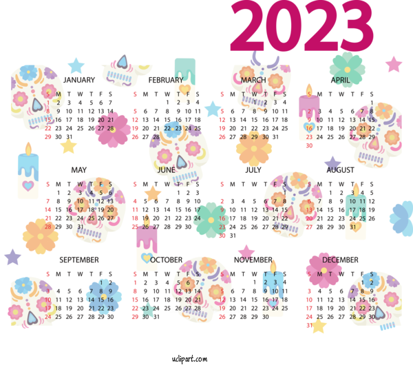 Free 2023 Calendar Design Line Text For 2023 Printable Yearly Calendar Clipart Transparent Background