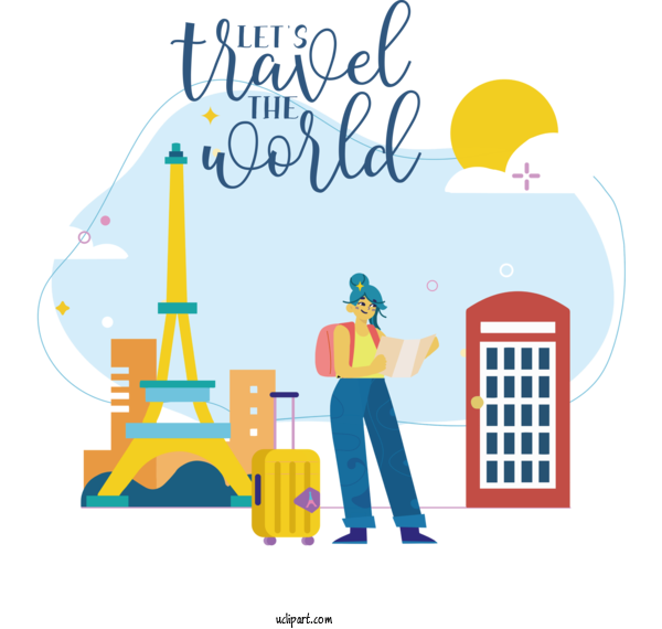Free Travel Quote Eiffel Tower Design Cartoon For Lets Travel The World Clipart Transparent Background