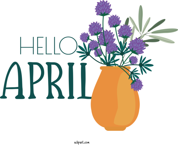 Free April Art Design Flower Floral Design Vase For Hello April Clipart Transparent Background