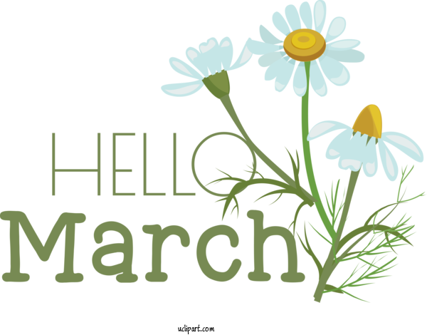 Free March Art Design Floral Design Plant Stem Flower For Hello March Clipart Transparent Background