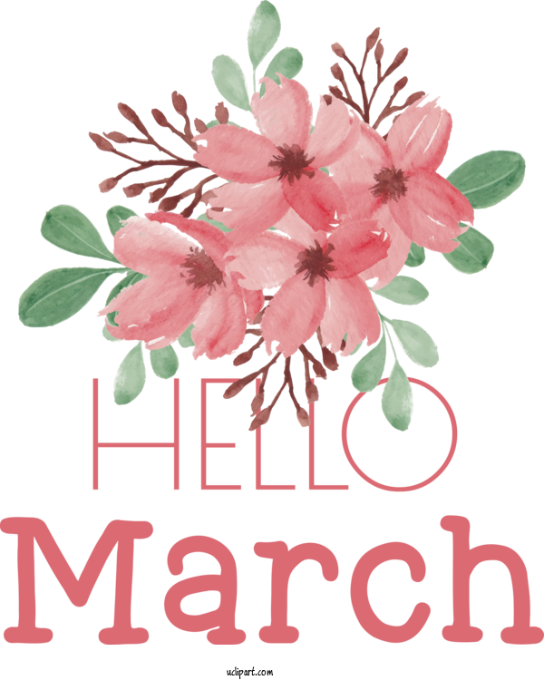 Free March Art Design Flower Floral Design Cut Flowers For Hello March Clipart Transparent Background