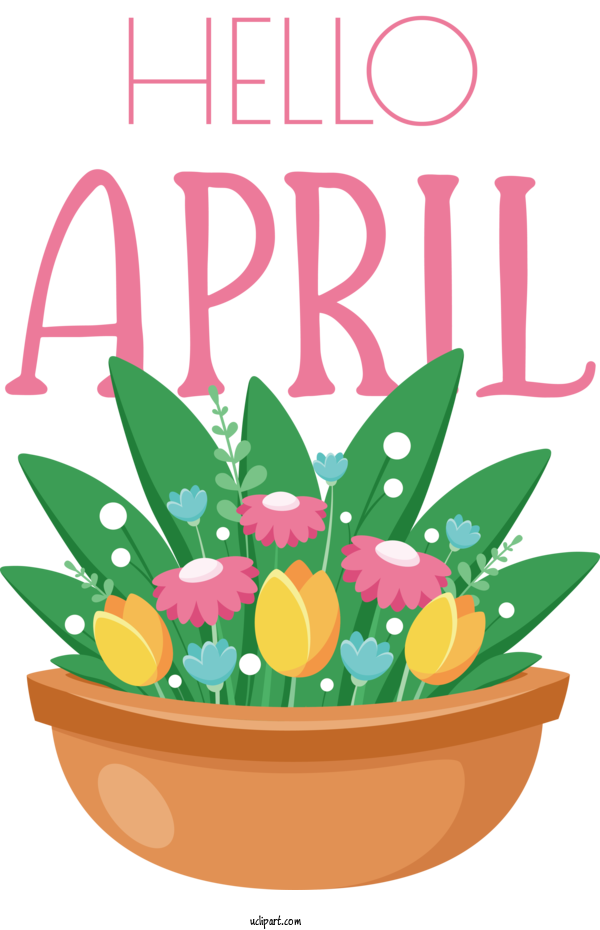Free April Art Design Flower Floral Design Design For Hello April Clipart Transparent Background