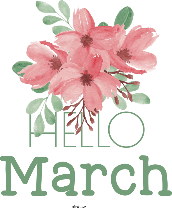Free March Art Design Flower Watercolor Painting Design For Hello March Clipart Transparent Background