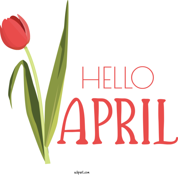 Free April Art Design Floral Design Plant Stem Tulip For Hello April Clipart Transparent Background