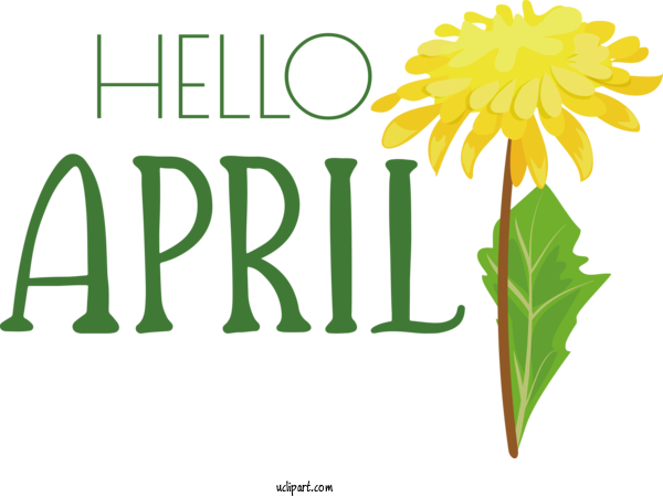 Free April Art Design Leaf Floral Design Common Sunflower For Hello April Clipart Transparent Background
