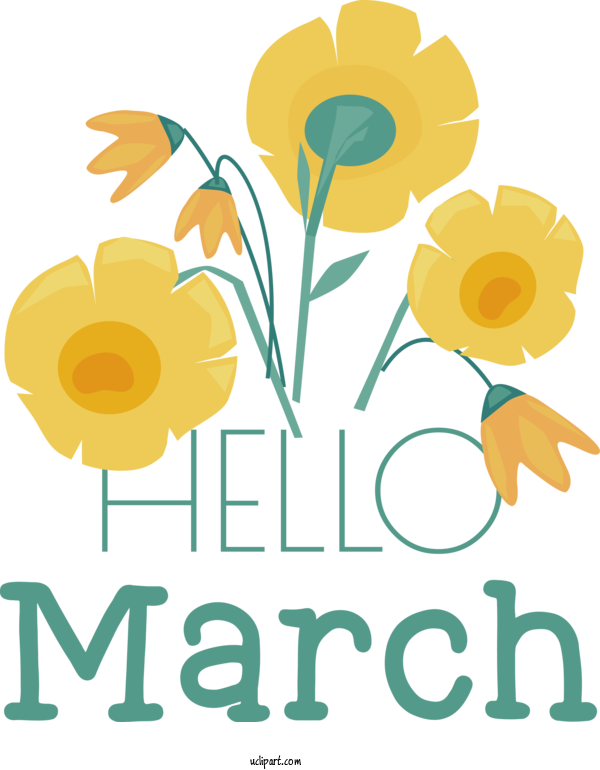 Free March Art Design Flower Floral Design Calendar For Hello March Clipart Transparent Background