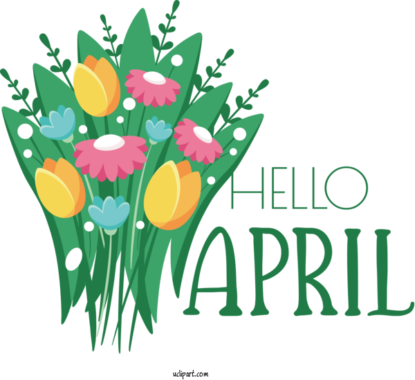 Free April Art Design Flower Floral Design Drawing For Hello April Clipart Transparent Background