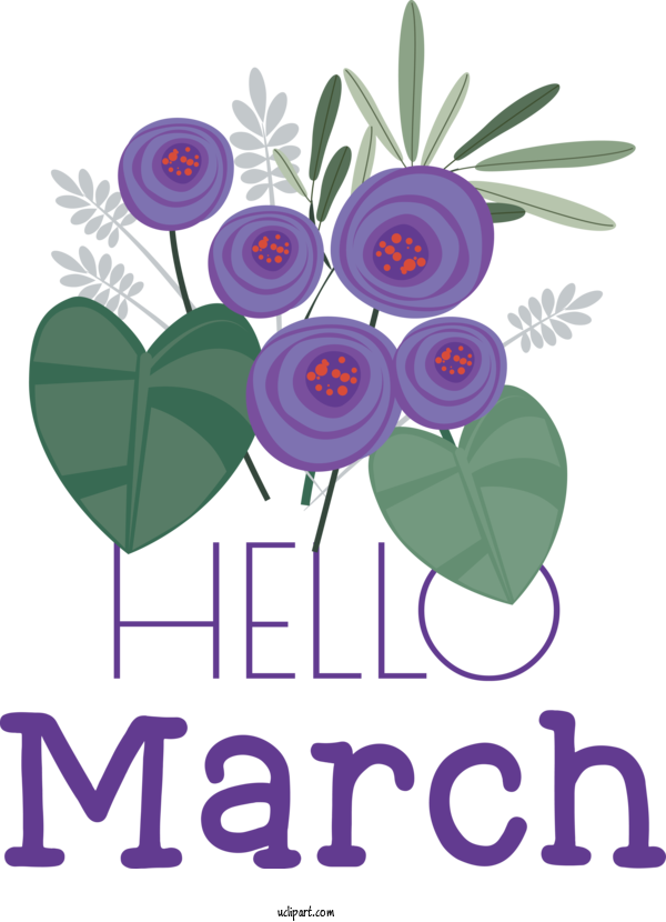 Free March Art Design Flower Floral Design Mother's Day For Hello March Clipart Transparent Background