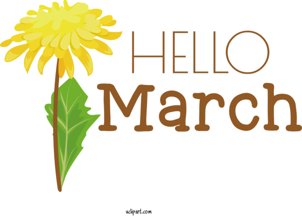 Free March Art Design Plant Stem Cut Flowers Logo For Hello March Clipart Transparent Background