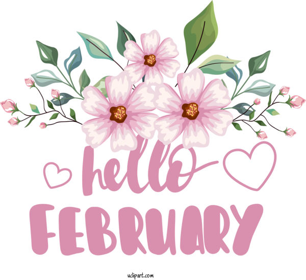 Free February Art Design Hello February: Hello February 2020 Flower February For Hello February Clipart Transparent Background