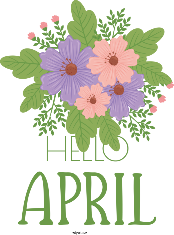 Free April Art Design Flower Floral Design Hello Kitty For Hello April Clipart Transparent Background
