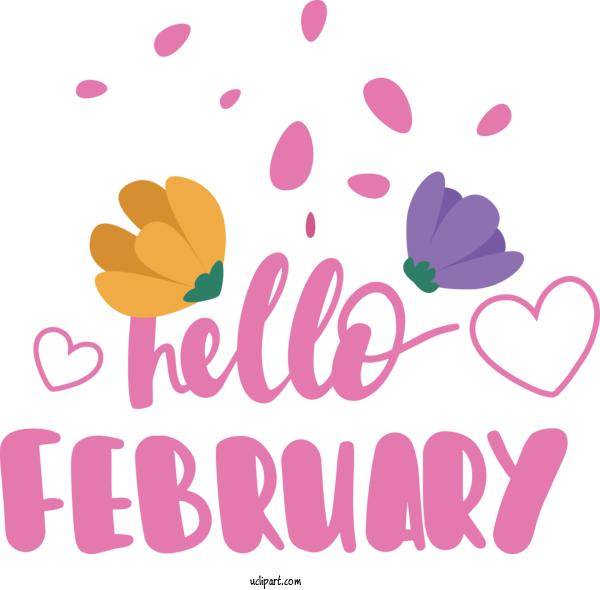 Free February Art Design Design Floral Design Logo For Hello February Clipart Transparent Background