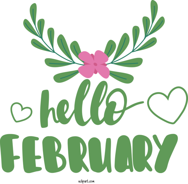 Free February Art Design Leaf Floral Design Plant Stem For Hello February Clipart Transparent Background