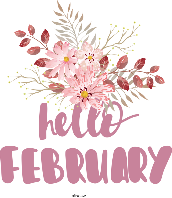 Free February Art Design Flower Floral Design Flower Bouquet For Hello February Clipart Transparent Background