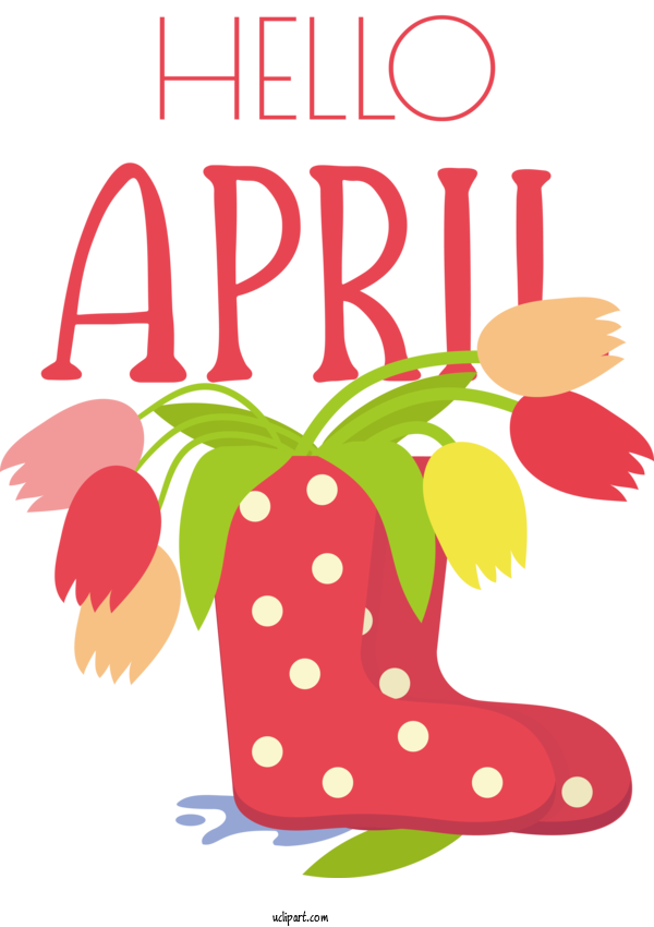 Free April Art Design Flower Design Floral Design For Hello April Clipart Transparent Background