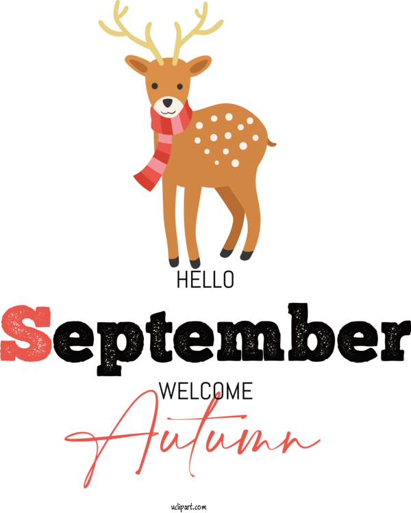 Free Hello September Reindeer Deer Reindeer (M) For Welcome Autumn Clipart Transparent Background
