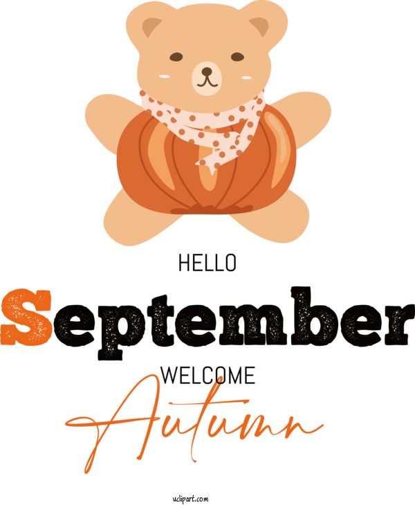 Free Hello September Bears Teddy Bear Logo For Welcome Autumn Clipart Transparent Background