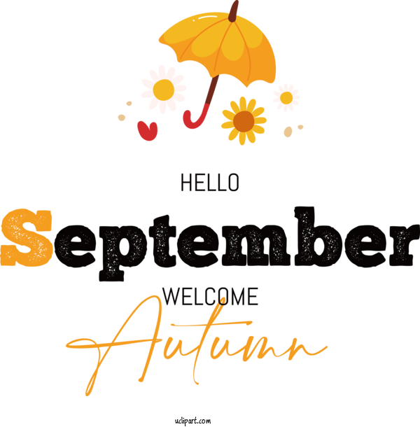 Free Hello September Logo Design Yellow For Welcome Autumn Clipart Transparent Background