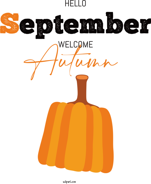 Free Hello September Pumpkin Design Orange For Welcome Autumn Clipart Transparent Background