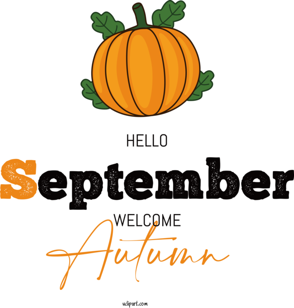 Free Hello September Pumpkin Squash For Welcome Autumn Clipart Transparent Background