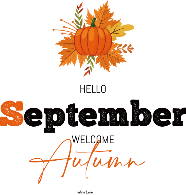 Free Hello September Logo Cut Flowers Design For Welcome Autumn Clipart Transparent Background