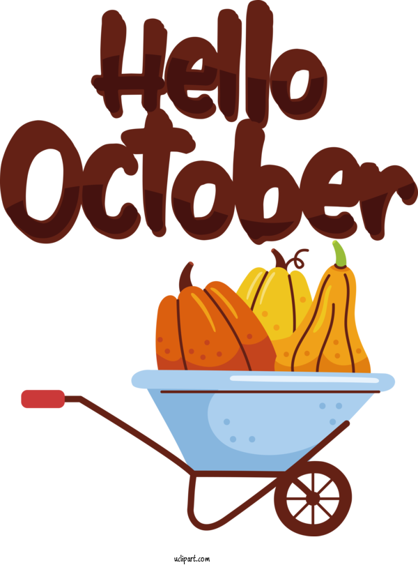 Free Autumn Text Line Produce For Hello October Clipart Transparent Background