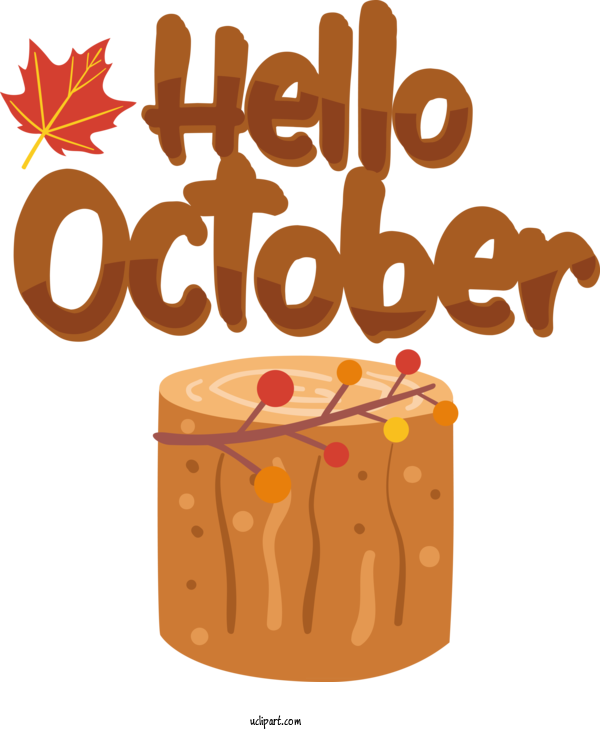 Free Autumn Text For Hello October Clipart Transparent Background