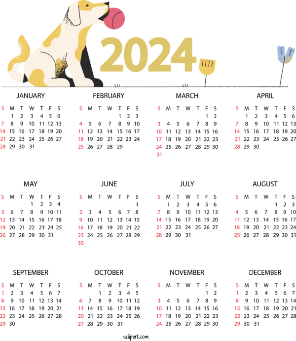 Free 2024 Calendar Font Calendar Design For 2024 Yearly Calendar Clipart Transparent Background