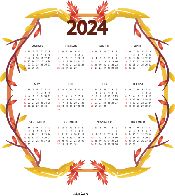 Free 2024 Calendar Calendar Text Design For 2024 Yearly Calendar Clipart Transparent Background