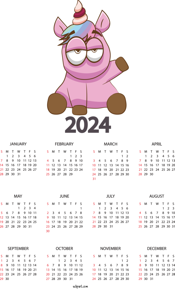 Free 2024 Calendar Calendar Font Line For 2024 Yearly Calendar Clipart Transparent Background