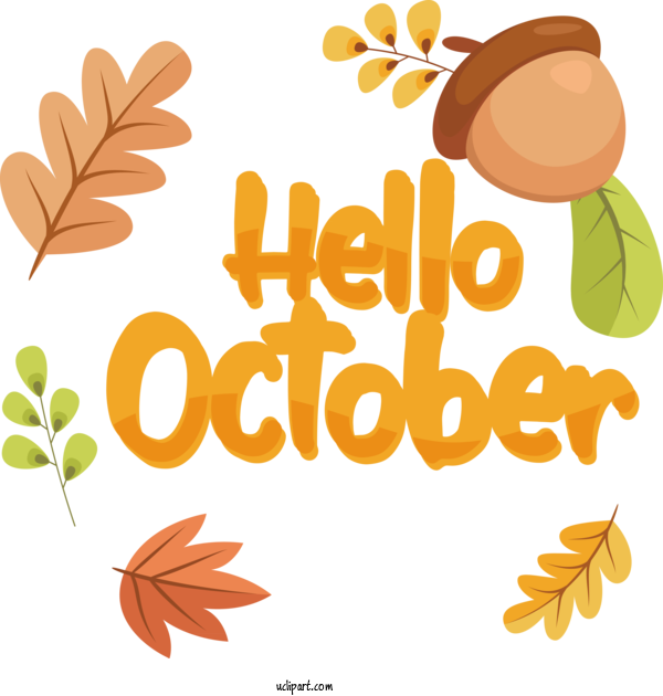 Free Autumn Flower Tree Text For Hello October Clipart Transparent Background