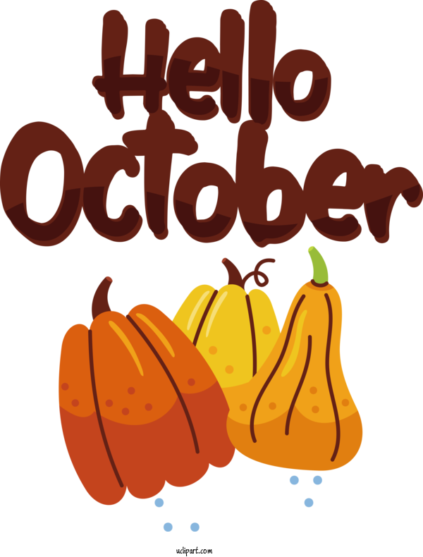 Free Autumn Pumpkin Vegetable Cartoon For Hello October Clipart Transparent Background