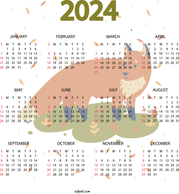 Free 2024 Calendar Calendar Day Of Week Islamic Calendar For 2024 Yearly Calendar Clipart Transparent Background