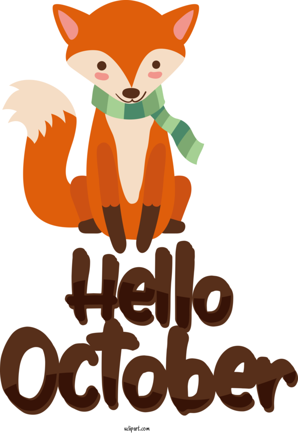 Free Autumn Red Fox Cat Like Cartoon For Hello October Clipart Transparent Background