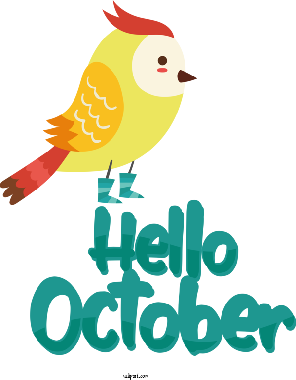 Free Autumn Birds Beak Text For Hello October Clipart Transparent Background