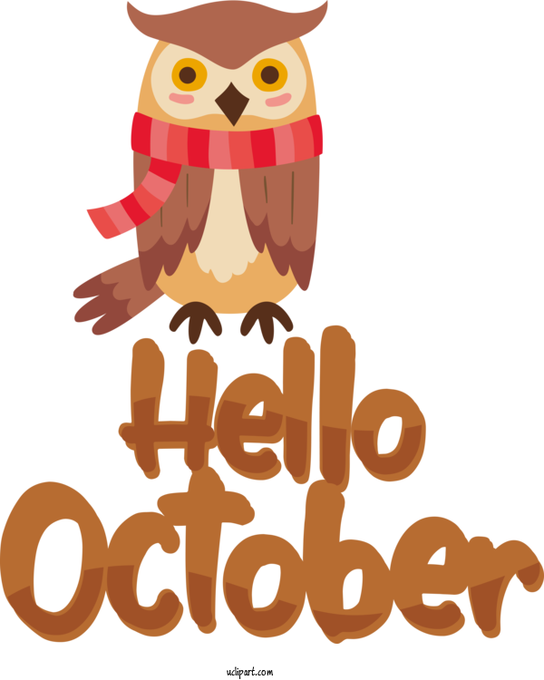Free Autumn Birds Owls Beak For Hello October Clipart Transparent Background