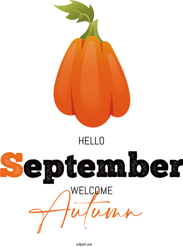 Free Welcome Autumn Pumpkin Natural Food Orange For Hello September Clipart Transparent Background