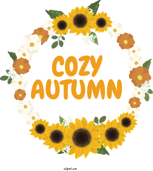 Free Autumn Common Sunflower Wreath Drawing For Cozy Autumn Clipart Transparent Background