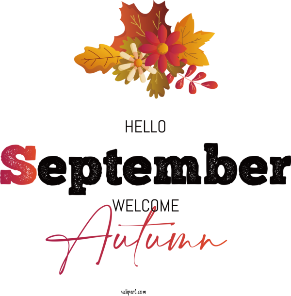 Free Welcome Autumn Cut Flowers Design Leaf For Hello September Clipart Transparent Background