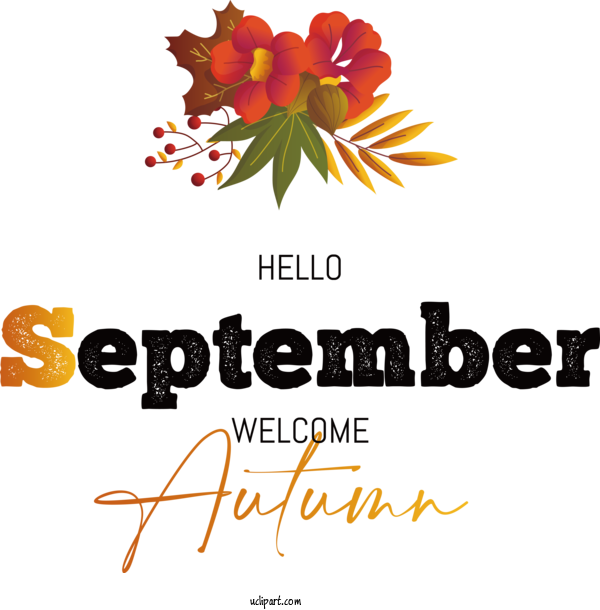 Free Welcome Autumn Floral Design Leaf Flower For Hello September Clipart Transparent Background