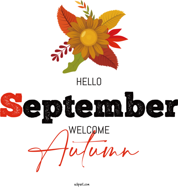 Free Welcome Autumn Floral Design Logo Cut Flowers For Hello September Clipart Transparent Background