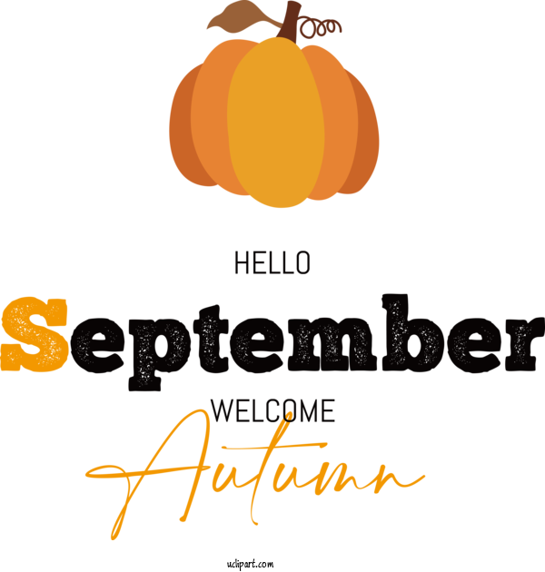 Free Welcome Autumn Pumpkin Logo Design For Hello September Clipart Transparent Background