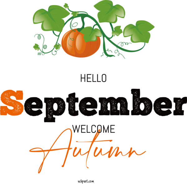 Free Welcome Autumn Orange For Hello September Clipart Transparent Background